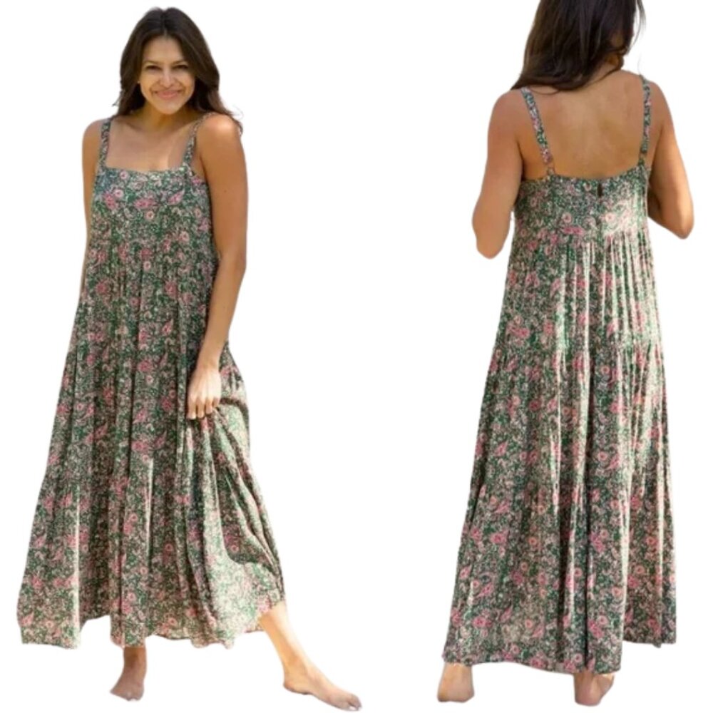 NATURAL LIFE Green and Pink Floral Maxi Dress